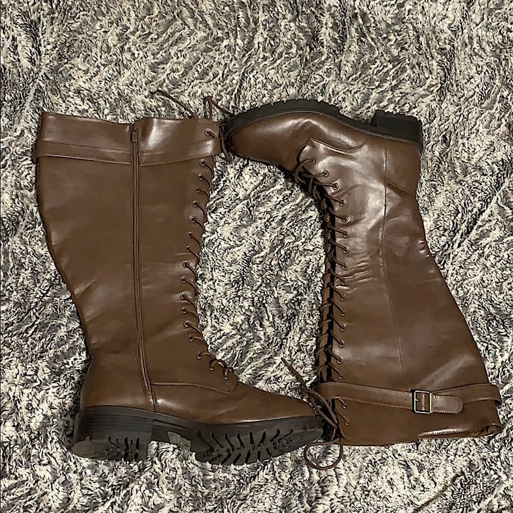 Brown Lace Up/Knee High Combat Boots